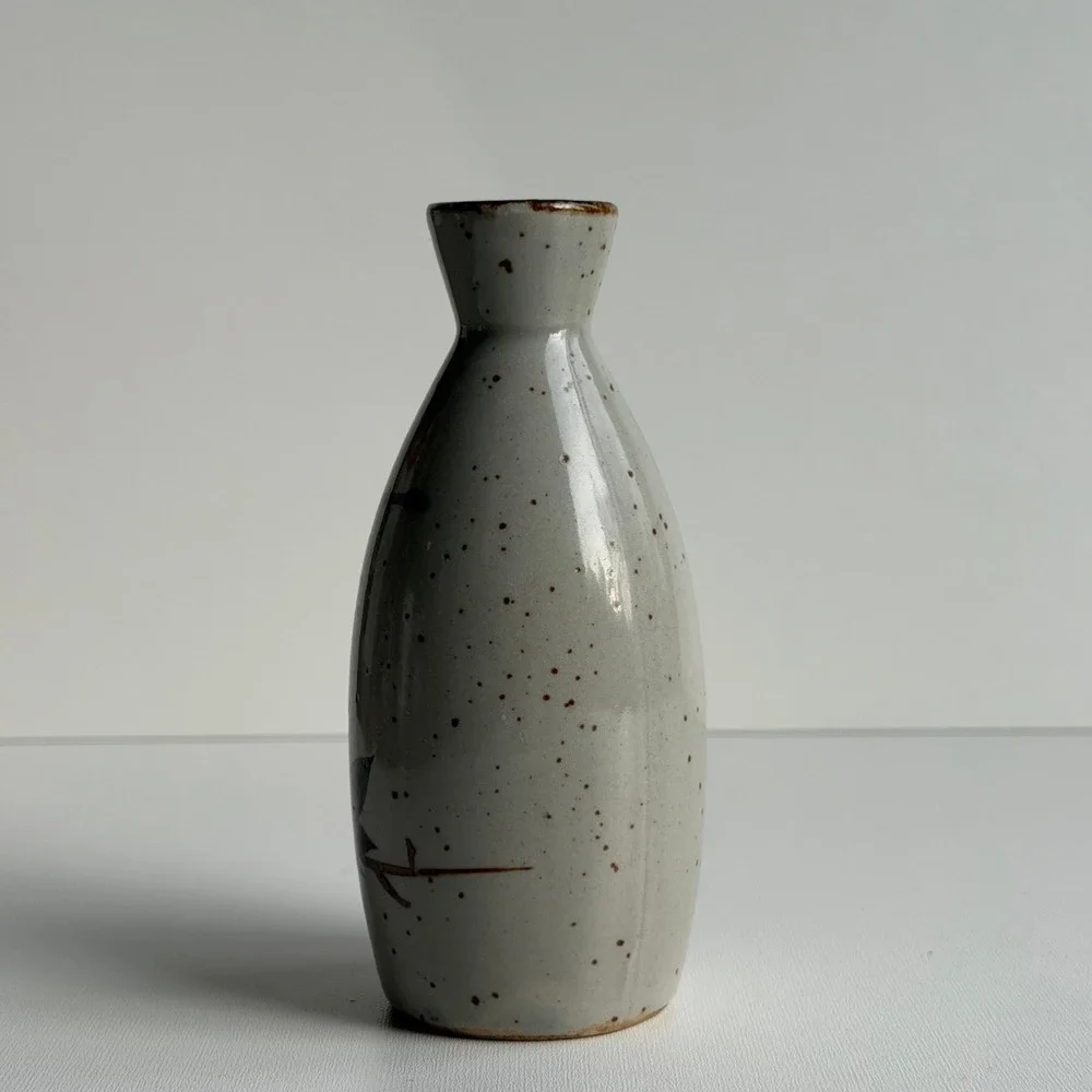VTG Japanase Sake Bottle Vase Maple Leaf Speckle Glaze Stoneware Tokkuri Otagiri